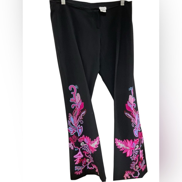 Cache Vintage Y2K Black Embroidered Boho Flared Leg Pants. Festival, retro. 6 - Picture 8 of 16